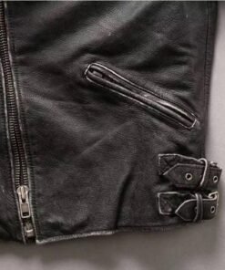 Mens Skull Distressed Black Vintage Biker Jacket