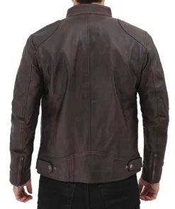Dodge Mens Brown Leather Racer Jacket