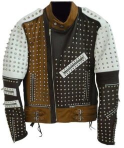 Mens Cafe Racer Studded Leather Jacket