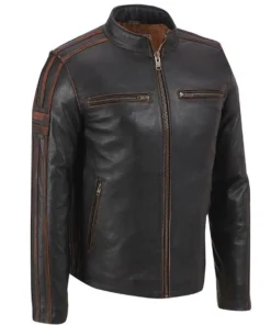 Mens Brown Stripe Café Racer Jacket