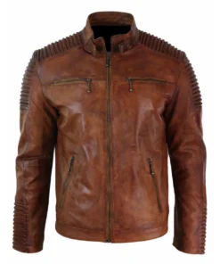 Mens Cafe Racer Brown Distressed Leather Jacket
