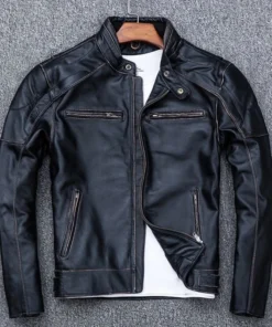 Skull Distressed Black Leather Vintage Biker Jacket