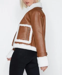 Womens Brown Cropped Aviator Leather Jacket