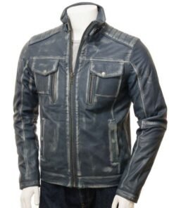 Mens Café Racer Blue Waxed Jacket