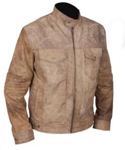 Embrace rugged charm with the Men's Khaki Distressed Café Racer Jacket. This versatile piece combines a classic cafe racer silhouette with a khaki distressed finish