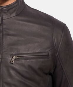 Ionic Black Leather Biker Jacket for Mens