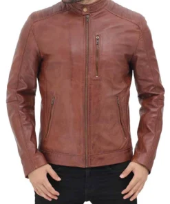 Mens Benjamin Cafe Racer Brown Leather Jacket