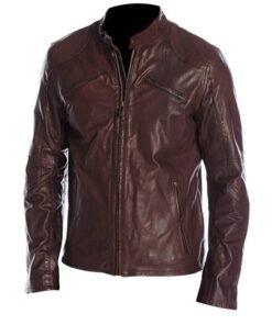 Mens Cafe Racer Maroon Biker Jacket