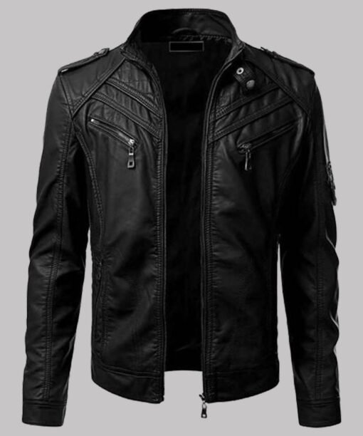 Men’s Black Biker Slim Fit Leather Jacket