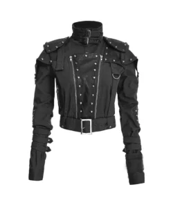 Womens Studded Military Cropped Jacket