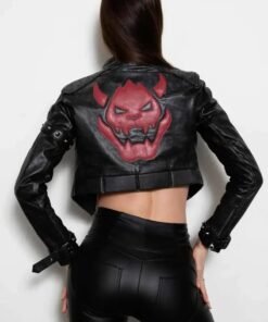 Cropped King Castle Black Leather Jacket 2024