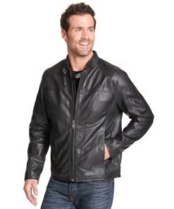 Mens Buckled Collar Leather Jacket