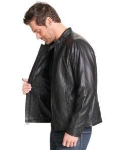 Mens Buckled Collar Leather Jacket