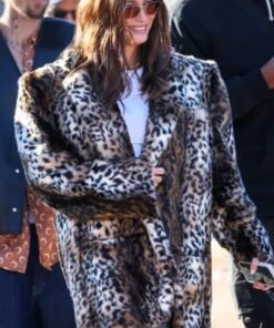 Hailey Bieber Super Bowl Animal Print Coat 2024