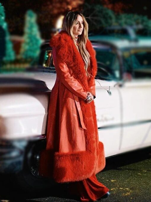 Lainey Wilson Red Faux Fur Coat