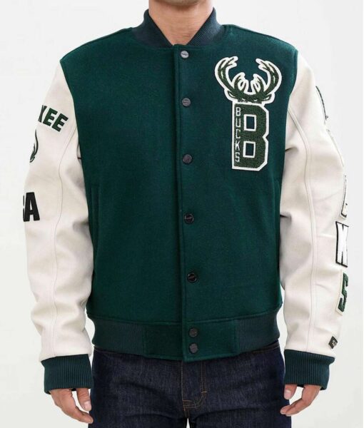 Milwaukee Bucks Green And White Varsity Jacket
