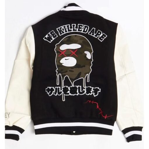 Robert Phillipe We Killed Ape Black Wool Varsity Jacket