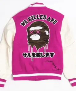 Robert Phillipe We Killed Ape Pink Wool Varsity Jacket