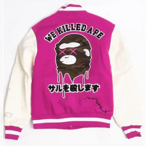 Robert Phillipe We Killed Ape Pink Wool Varsity Jacket
