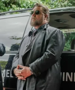 Russell Crowe Sleeping Dogs 2024 Roy Freeman Black Leather Trench Coat