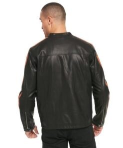 Mens Motorcycle Leather Jacket with Stripe