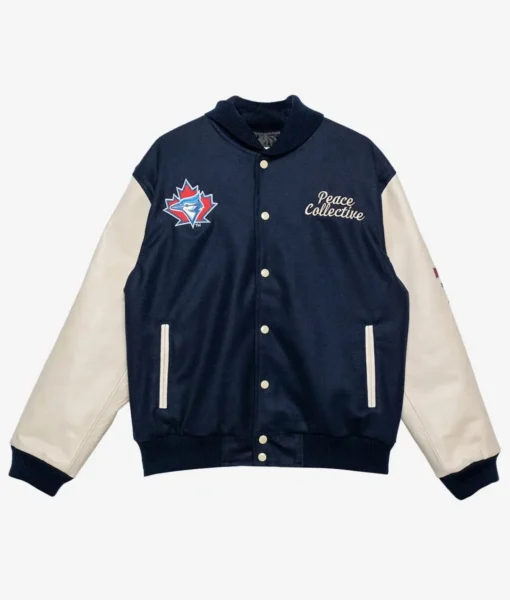 Toronto Blue Jays Patch Navy And Cream Letterman Jacket