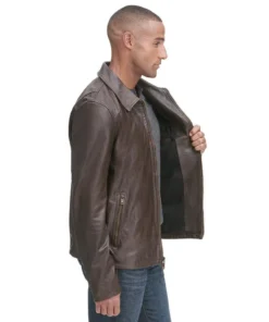 Mens Vintage Leather Shirt Collar Jacket