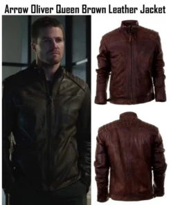 Oliver Queen Distressed Brown Leather Jacket