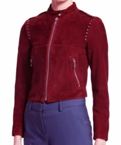 Willa Holland Arrow Red Suede Jacket