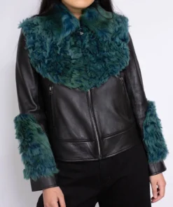 Women’s Shearling Aviator Green Fur Jacket