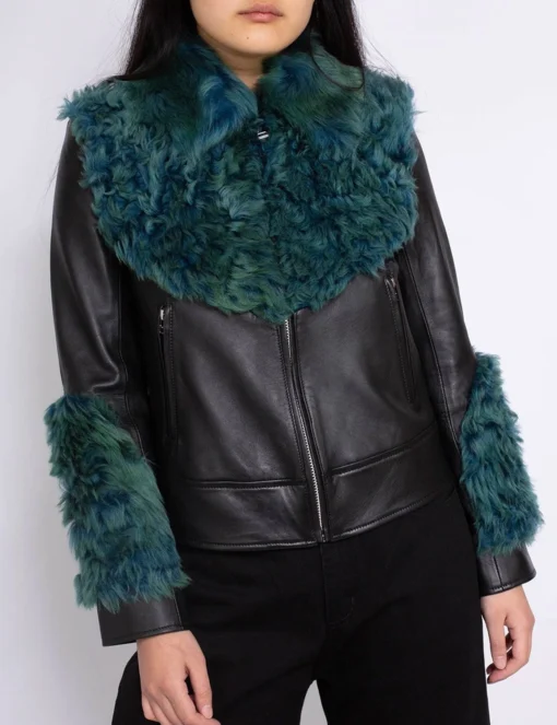 Women’s Shearling Aviator Green Fur Jacket