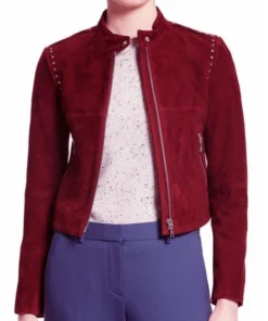 Willa Holland Arrow Red Suede Jacket
