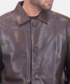 Mens Brown Leather Trench Coat