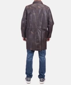 Mens Brown Leather Trench Coat