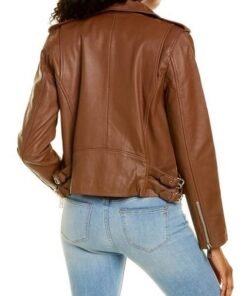 Product Specifications: Material: Real Leather & Faux Leather Internal: Viscose Lining Collar: Lapel Style Collar Front: Asymmetrical Zipper Closure Sleeves: Long Sleeves Cuffs: Zipper Style Cuffs Pockets: One Inner & Two Outer Side Waist Pockets Color: Brown
