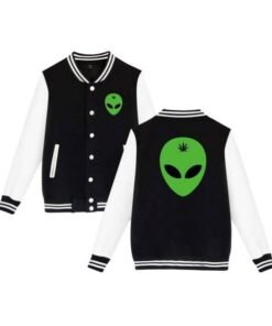 Alien Head Leaf Weed Varsity Jacket