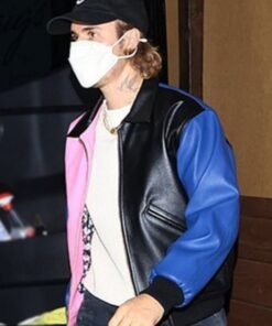 Justin Bieber Bomber Tricolor Leather Jacket