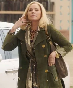 Filthy Rich Kim Cattrall Green Suede Coat