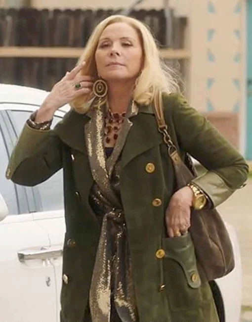 Filthy Rich Kim Cattrall Green Suede Coat