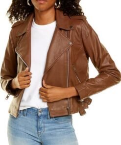 Product Specifications: Material: Real Leather & Faux Leather Internal: Viscose Lining Collar: Lapel Style Collar Front: Asymmetrical Zipper Closure Sleeves: Long Sleeves Cuffs: Zipper Style Cuffs Pockets: One Inner & Two Outer Side Waist Pockets Color: Brown