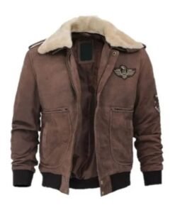 Top Gun Suede Brown Bomber Jacket With Patches