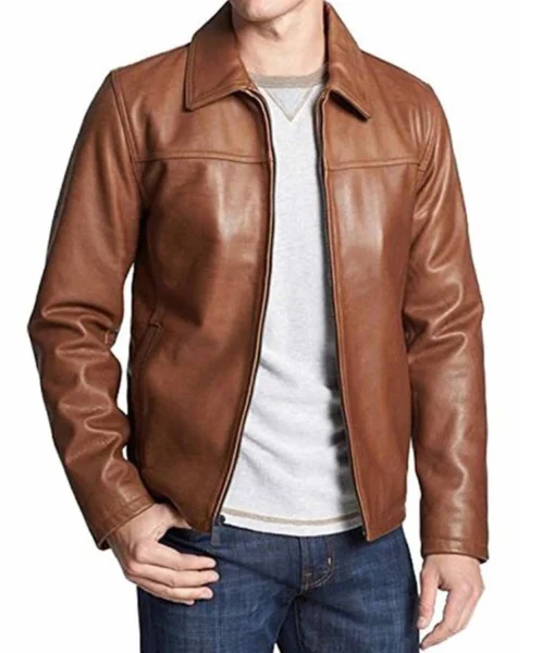 Vintage Mens Brown Casual Shirt Collar Leather Jacket