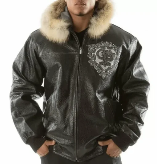 Pelle Pelle Black PP Crest Fur Hood Leather Jacket