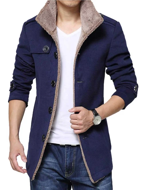 Mens Blue Shearling Wool Jacket