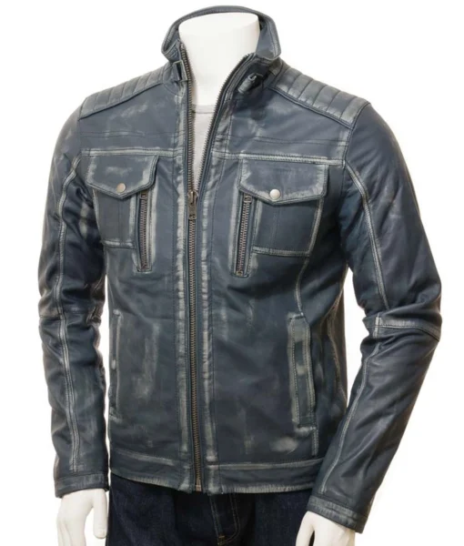 Mens Café Racer Blue Waxed Jacket