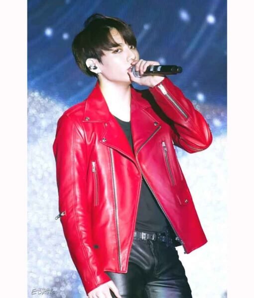 Joe Jungkook Red Leather Jacket