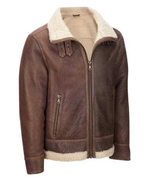 Mens Light Brown Shearling Aviator Jacket