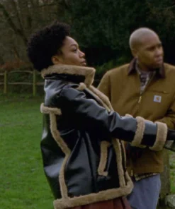 Master of None Denise Leather Jacket With Shearling Trim