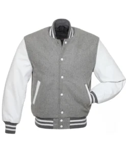 Men Grey Varsity Wool/Leather Jacket