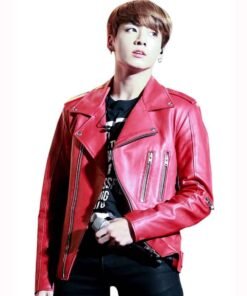 Joe Jungkook Red Leather Jacket